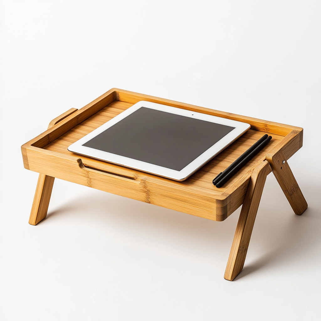 Tulpzg Natural Bamboo Adjustable Bed Tray