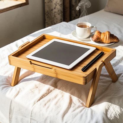 Tulpzg Natural Bamboo Adjustable Bed Tray