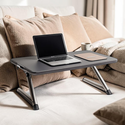 Tulpzg Adjustable Laptop Bed Stand - Tilting Top with Cooling Fan - Ergonomic Height Foldable Table for Bed & Sofa - Portable Workstation - Space Grey